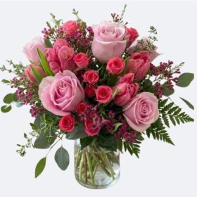 Pink Roses and Tulips Hand-Tied Bouquet