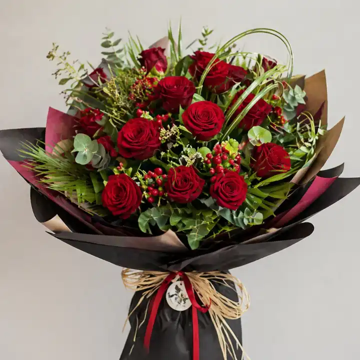 Deep Crimson 1 Dozen Red Roses Bouquet 1 1 dozen red roses bouquet