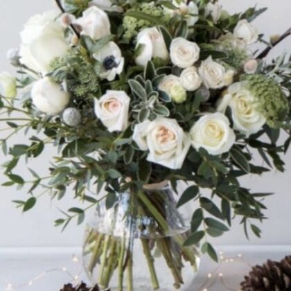 White Roses and Eucalyptus Bouquet