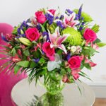 Pink Roses, Lilies, Chrysanthemums  Mixed Flower Bouquet