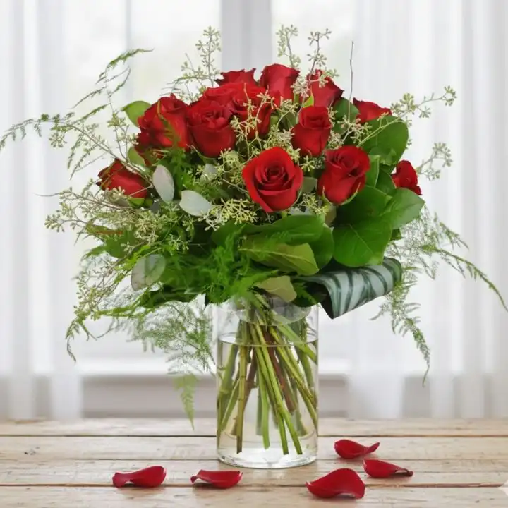 Luxury Love Red Rose Bouquet 1 A vibrant love red rose bouquet wrapped in premium dark packaging, perfect for romantic gestures and anniversaries.