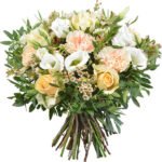 Cream Roses, Lisianthus and Carnations Mixed Flower Bouquet