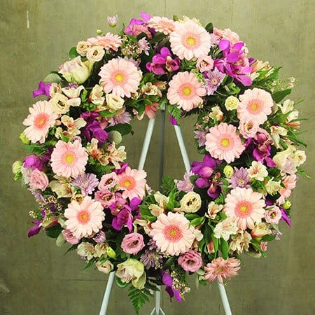 Funeral Flower Wreath on Stand 1 Pink Tribute Wreath