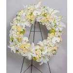 White Orchid And Lily Tribute Wreath on Stand