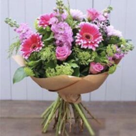 Pink Roses, Gerbera Daisies Mixed Flower Bouquet
