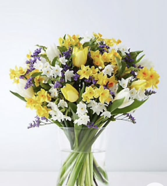 Daffodils, Tulips, Hyacinths Flower Bouquet 1 Bright white and yellow flower bouquet Next day delivery
