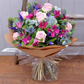 Roses, Clematis, Thistle Mixed Flower Bouquet