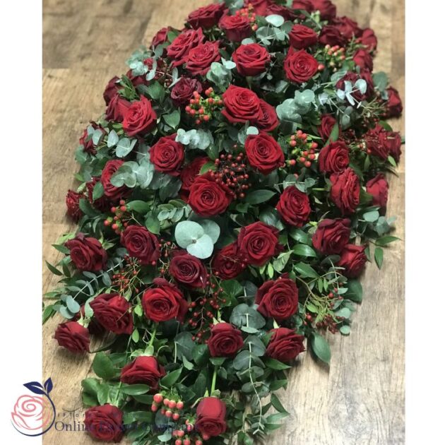Red Rose Funeral Casket Spray