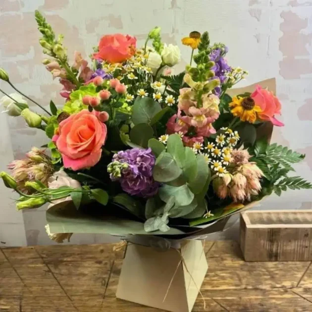 Rose and Snapdragon Bouquet 1 Fresh, Hand-Tied Rose and Snapdragon Floral Arrangement for Birthday