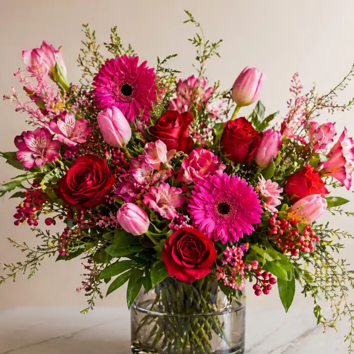 Radiant Romance Pink Tulips and Roses Bouquet 1 pink tulips and roses bouquet