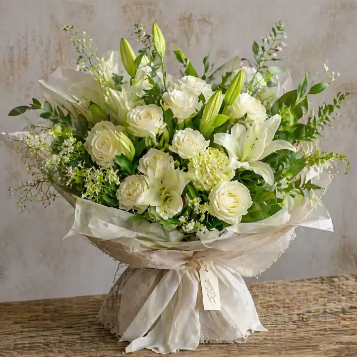 Pure Elegance White Rose & Lily Bouquet 1 white rose and lily bouquet