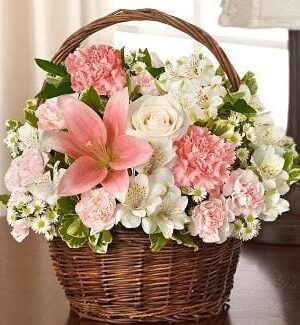 Flower Basket Arrangement - Beautifully Arranged Fresh Flowers in a Basket