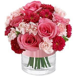 Roses, Carnations, Dahlias Mixed Flower Bouquet 1 Pink Rose Vase Arrangement - Elegant Pink Roses in a Beautiful Vase