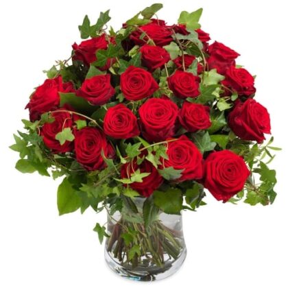 Red Rose and Ivy Bouquet – Elegant and Romantic Floral Arrangement