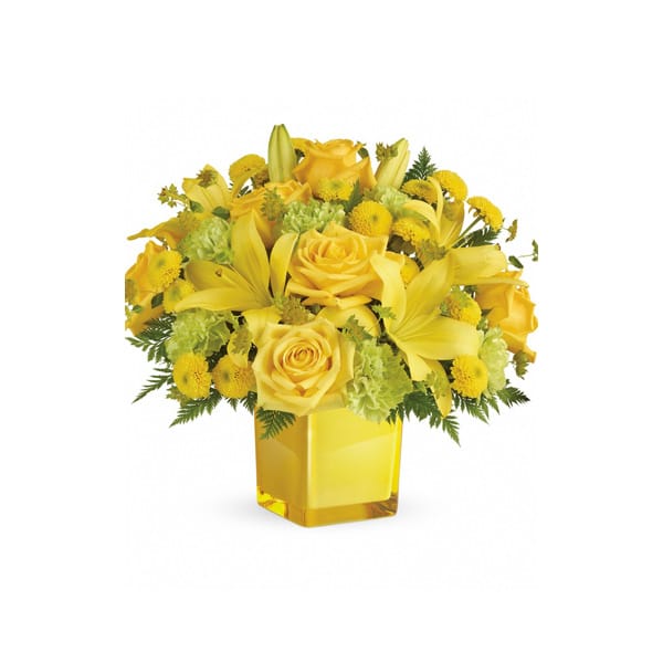 Yellow Roses, Lilies, Carnations Unique Flower Bouquet 1 Yellow Rose and Lily Bouquet - Vibrant roses and elegant lilies for any occasion