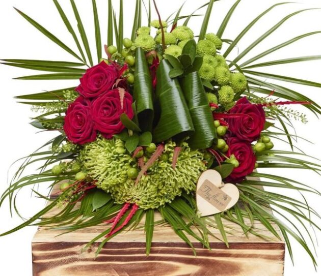 Red Roses, Chrysanthemums Flower Arrangement 1 Luxury red Roses & Green Shamrock Bouquet Hand Tied Delivery