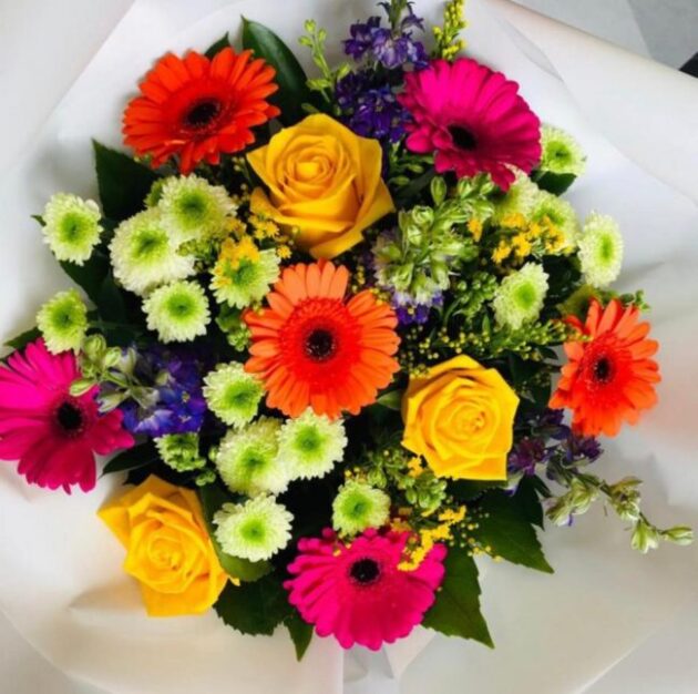 Gerberas, Roses, Chrysanthemums Mixed Flower Bouquet