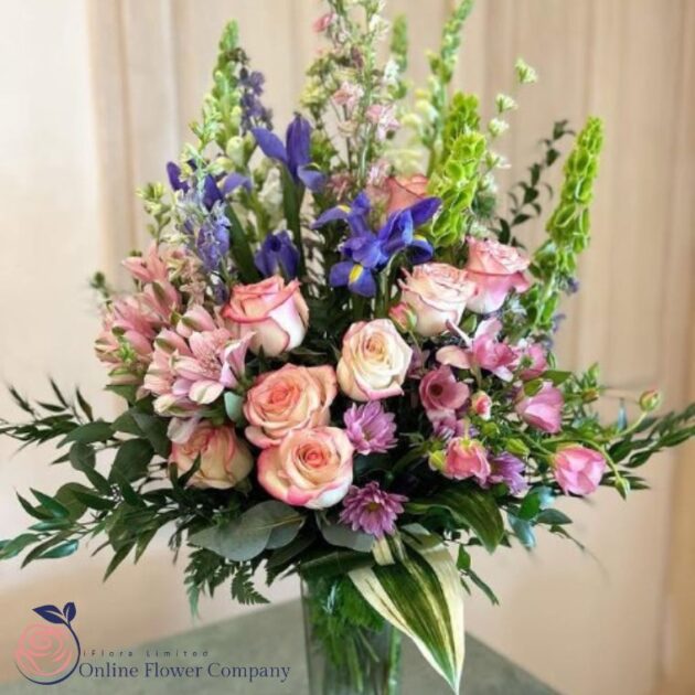 Roses, Lilies, Veronica Flower Bouquet 2 Luxury flower bouquet hand tied