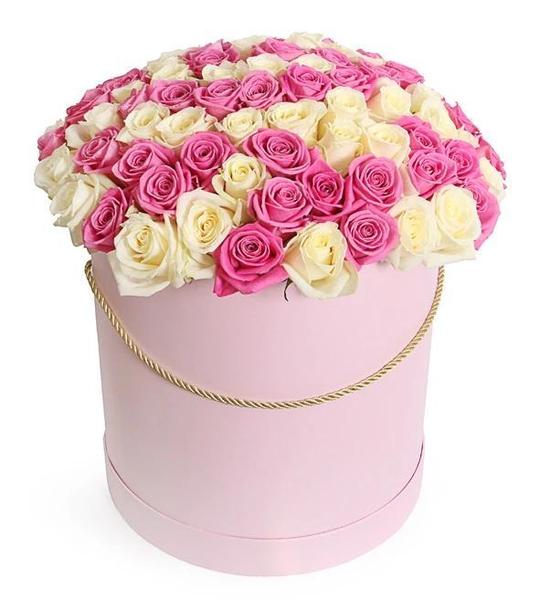 Pink and White Roses in a Box 1 Next Day Delivery Fresh Pink and White Roses Hat Bouquet Box For Gift