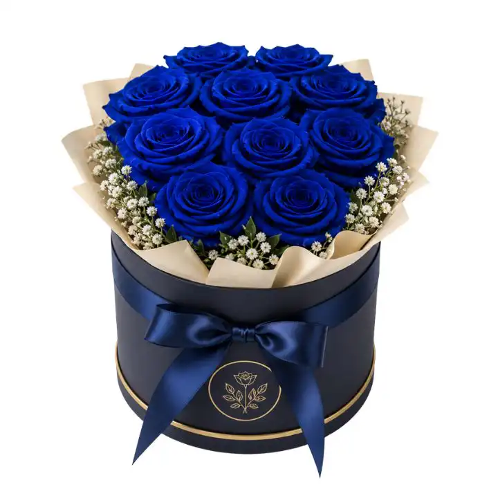 Royal Blue Roses Hatbox 1 blue rose in a box