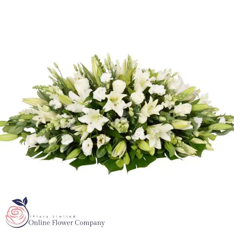 Premium White Coffin Spray with Lilies & Roses 2 Premium White Coffin Spray with Lilies & Roses - Image 2