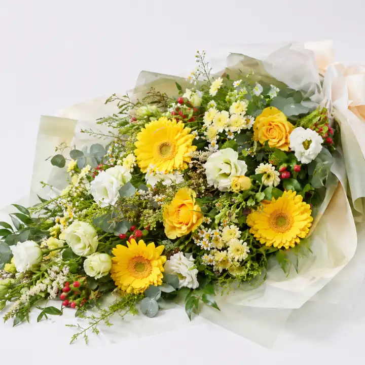 Hand-Tied Funeral Sheaf Bouquet with Yellow Gerberas 1 Funeral Sheaf Bouquet