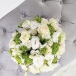 White Roses, Lisianthus, Carnations and Green Dianthus Bouquet