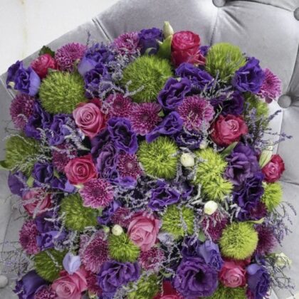 Purple Pink Green Flower Bouquet – Vibrant flowers in purple, pink, and green hues