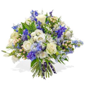 White Roses and Delphinium Bouquet