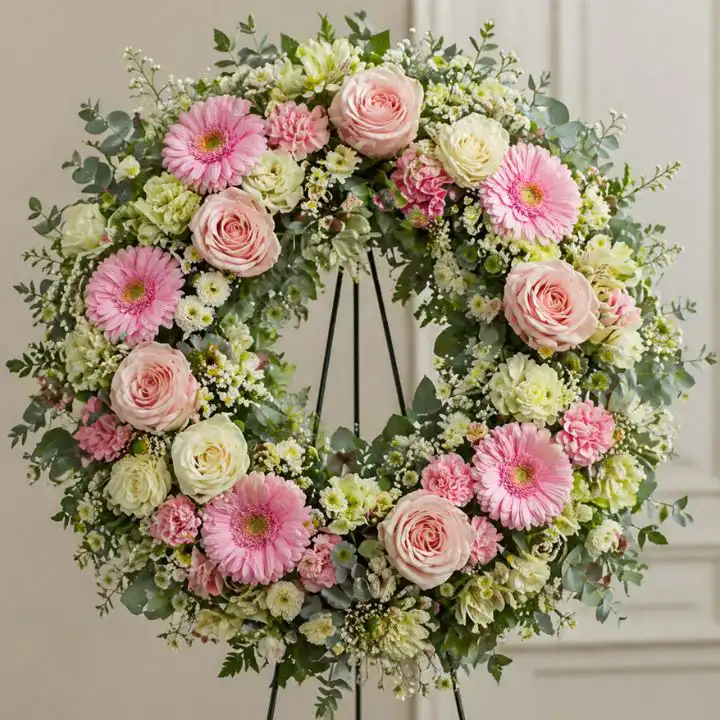 Pink and Cream Funeral Wreath 1 Pink and Cream Funeral Wreath