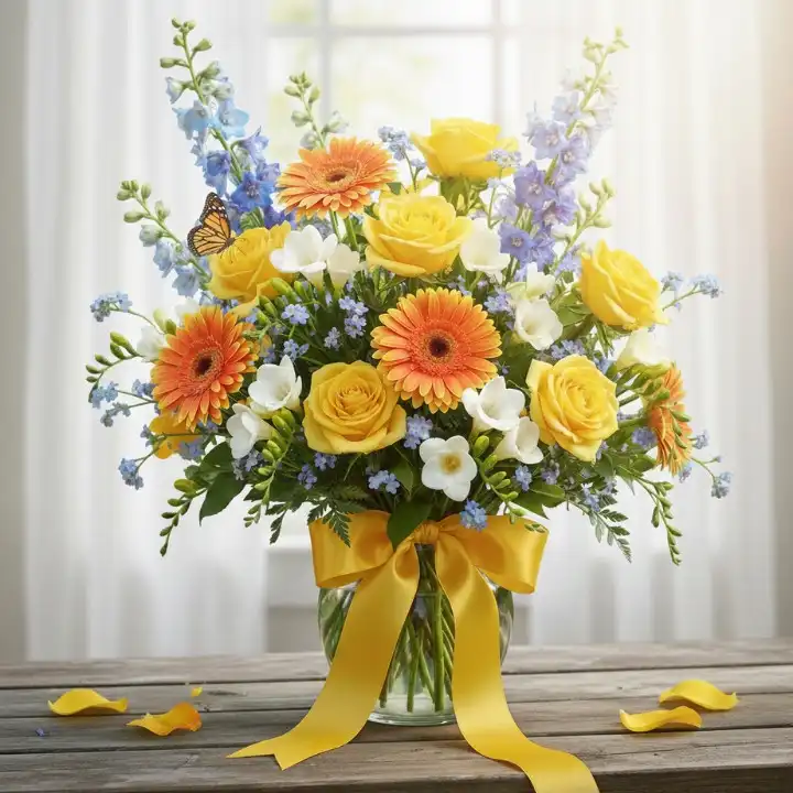 The Butterfly Wonder Bouquet 1 A vibrant Bouquet of Flowers With Butterflies showcasing colorful blossoms and delicate winged insects in a natural arrangement.