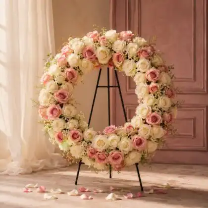 white rose funeral wreath