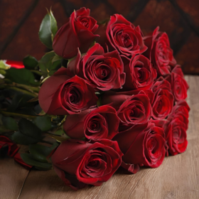 12 Deep Red Roses Hand-Tied Bouquet Delivery