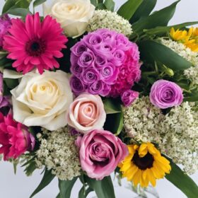 Gerbera, Roses, Lisianthus, Sunflowers Bouquet