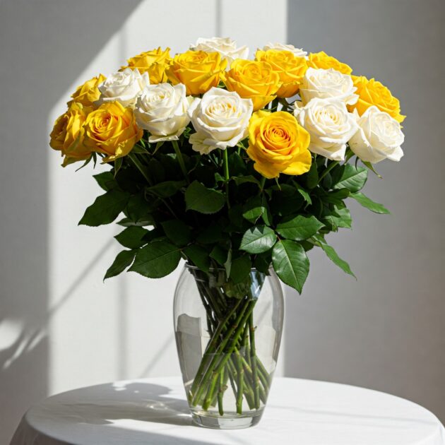 "White and Yellow Rose Flower Bouquet for Women's Day - Beautiful Roses for a Special Occasion"