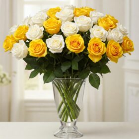 Elegant White and Yellow Rose Bouquet