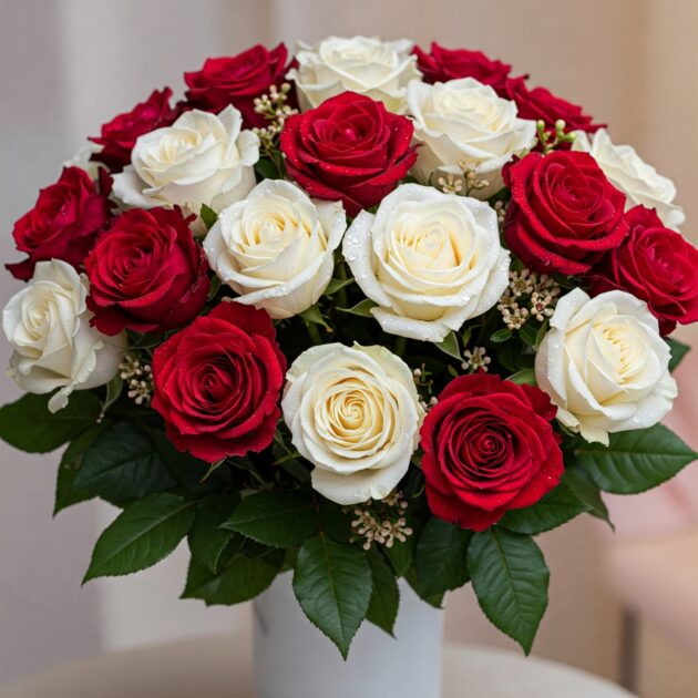 Classic Red and White Rose Bouquet 2 "White And Red Rose Women Day Flower Delivery – Next Day Delivery UK"