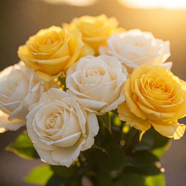 "White and yellow flowers bouquet for International Women's Day, symbolizing appreciation and admiration."