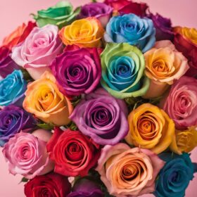 Long Stem Rainbow Roses for Gift