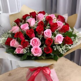 Red and Pink Rose Round Bouquet