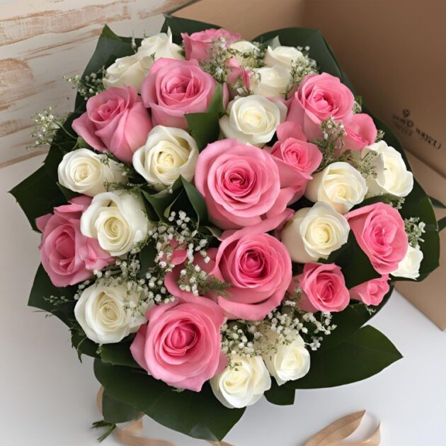 Pink and White Rose Bouquet UK 1 The White and Red Rose Lady Day Flower Delivery bouquet features a stunning combination of white and red roses, beautifully arranged and perfect for Lady Day. Delivered fresh with next-day UK delivery, enjoy our secure payment and order tracking services.