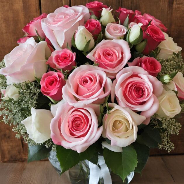 Pink and white rose bouquet delivery UK - Image 2