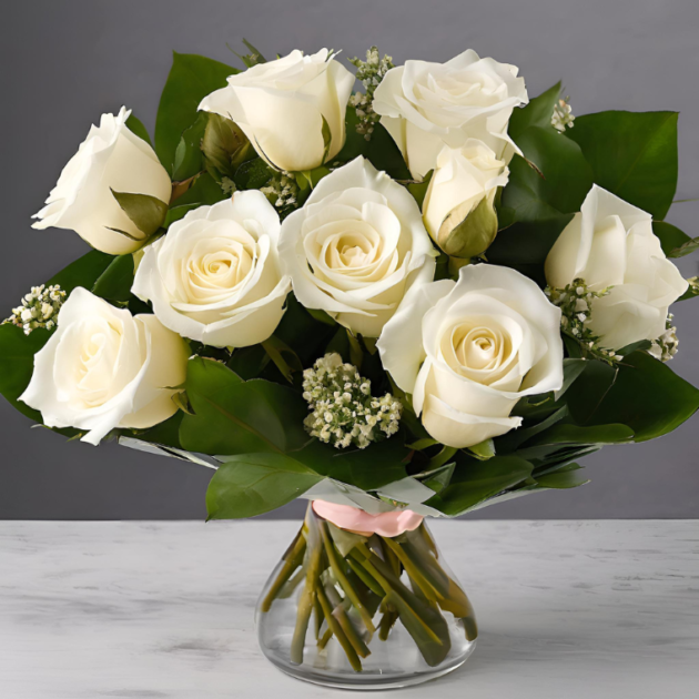 White Rose and Gypsophila Bouquet Delivery - Image 2