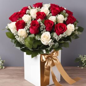 Red and white rose box