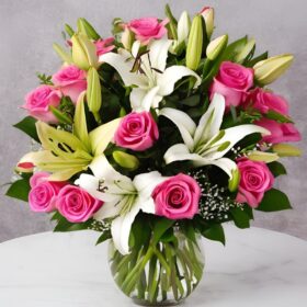 White Lily and Pink Rose Bouquet
