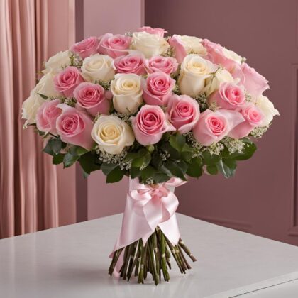 Luxury Pink and white Rose Bouquet For Women’s Day