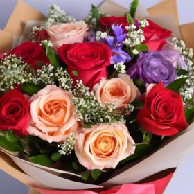 Red and Peach Rose Flower Bouquet