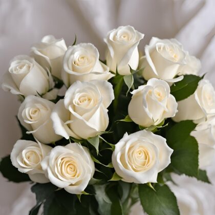 "12 White Rose Lady Day Flower Gift for Her - Elegant Bouquet"