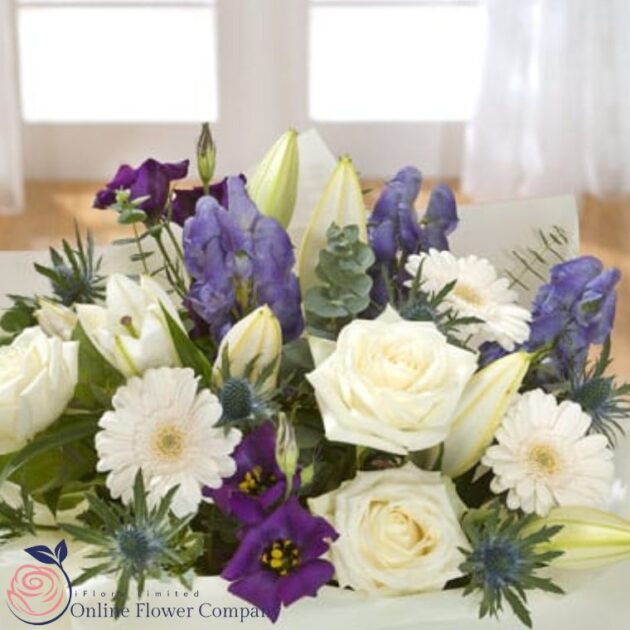 Most Selling Premium Bouquet 2 White and purple bouquet special offer - elegant floral arrangement at a discounted price.