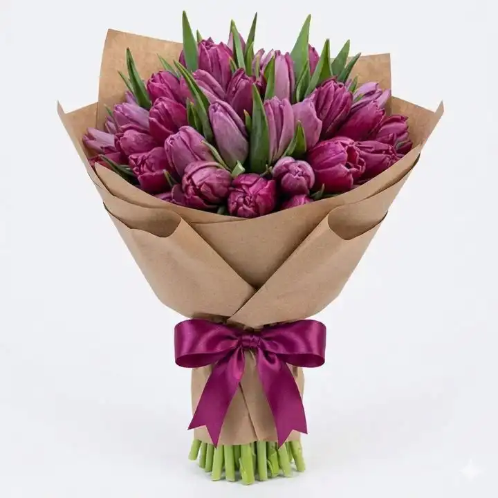 Purple lilac tulip bouquet 1 A premium 1 red rose bouquet elegantly wrapped with seasonal foliage for a romantic gesture.